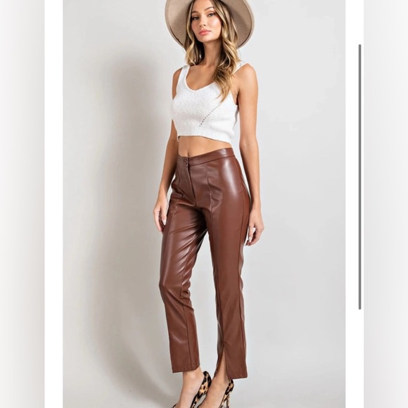 White Fox Boutique Pants - White Fox Boutique Brown Faux Leather Straight Leg Pants